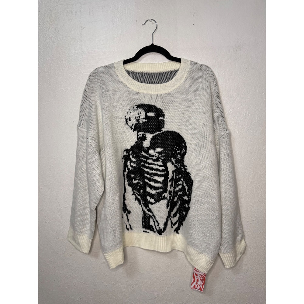 ROMWE Women's Medium Skeleton Knit Sweater White Crewneck NEW